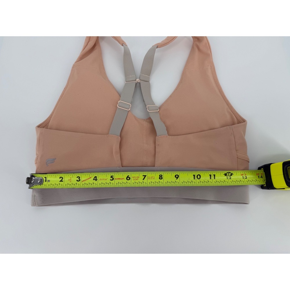 Fabletics Pink Grey V-Neck Adjustable Racerback Sports Bra with Back Pockets - Picture 6 of 8